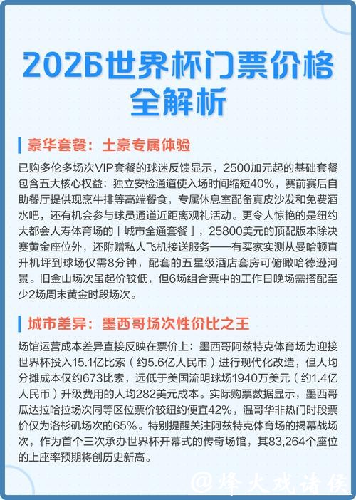 2026年美加墨世界杯门票价格预测与分析